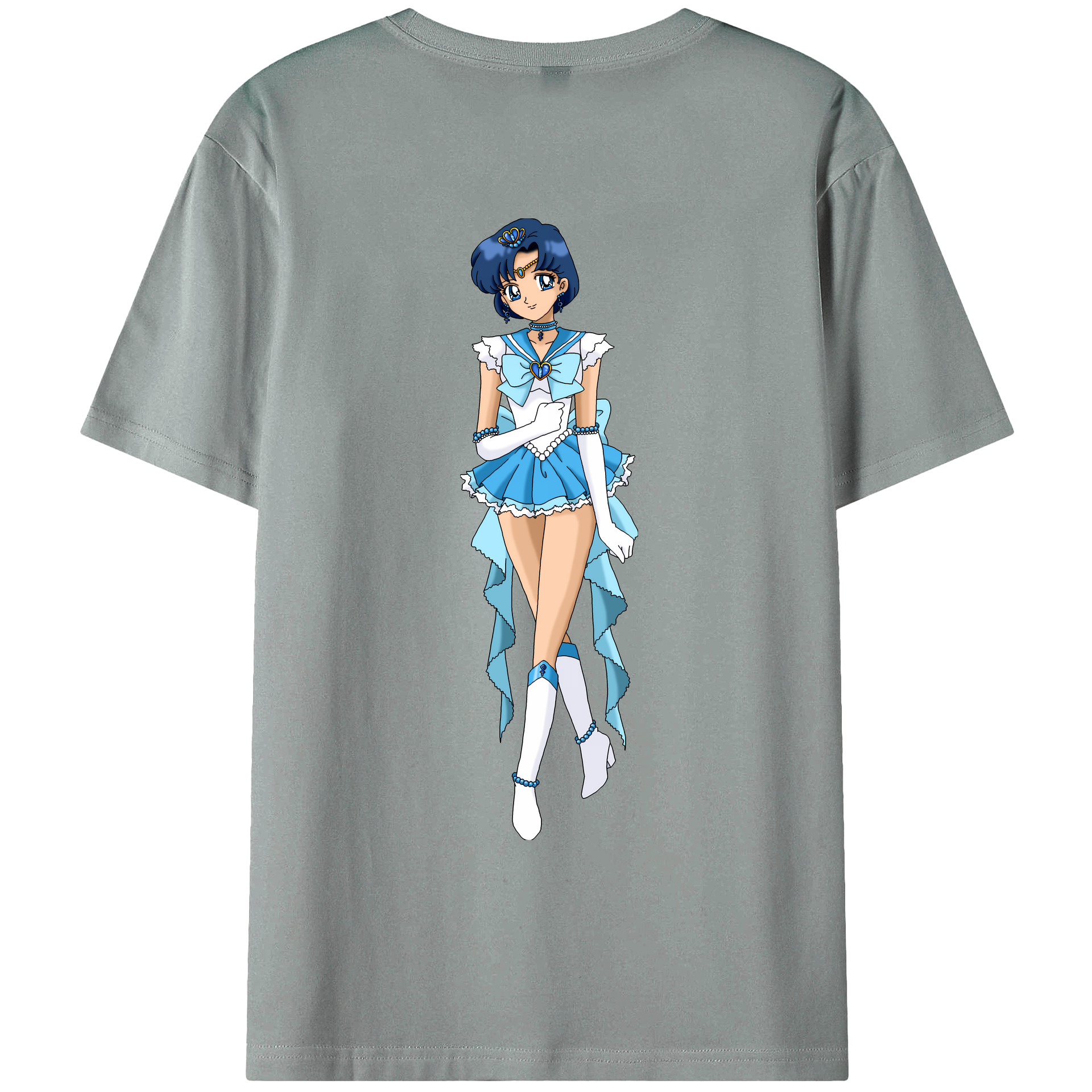 （画像用） 美少女戦士セーラームーン 水野 亜美 みずの あみ Sailor Moon Mizuno Ami 綿100％ メンズ半袖Tシャツ（バックプリント） 通気性